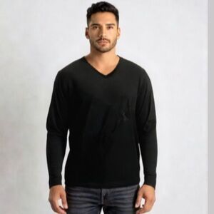 Kenneth Cole Black  V Neck Silk Cashmere Pullover Sweater Size XL